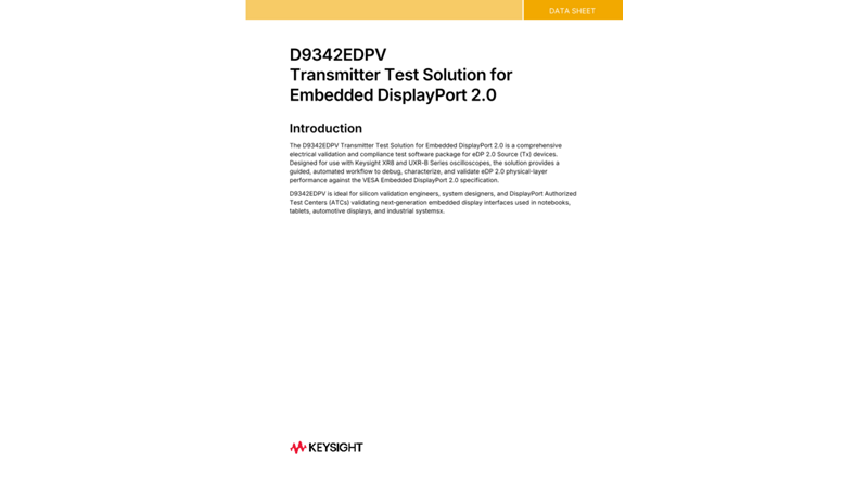 D9342EDPV Transmitter Test Solution for Embedded DisplayPort 2.0